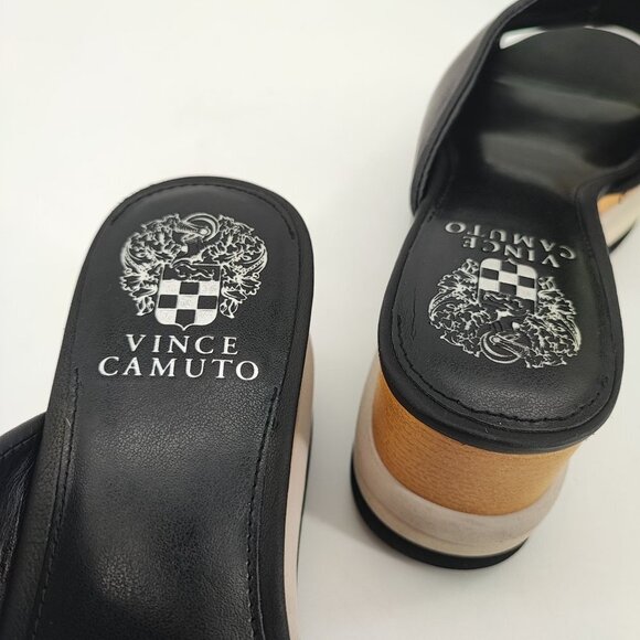 Vince Camuto Women's Pendrea Wedge Black Leather Sandal Size 8.5M - Picture 7 of 9